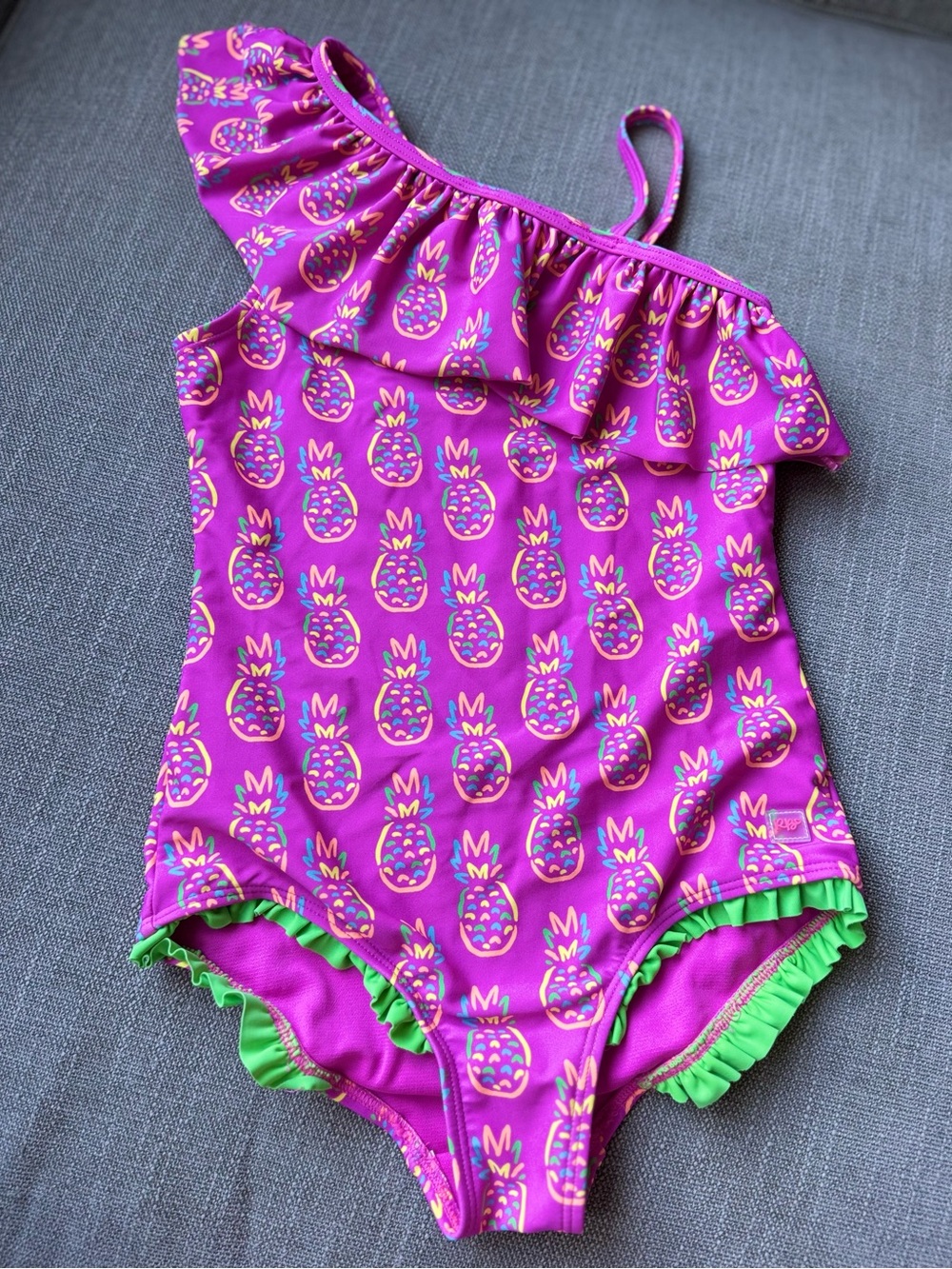 Ruffle Butts Purple Pineapple One-Shoulder Ruffle Swimsuit